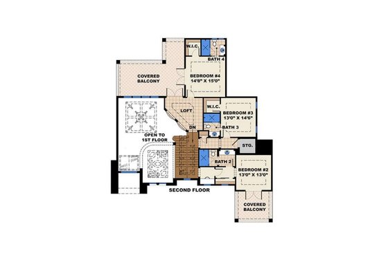 Floor Plan - Upper Floor for Mediterranean House Plan #27-539 - 4 bed, 5 bath
