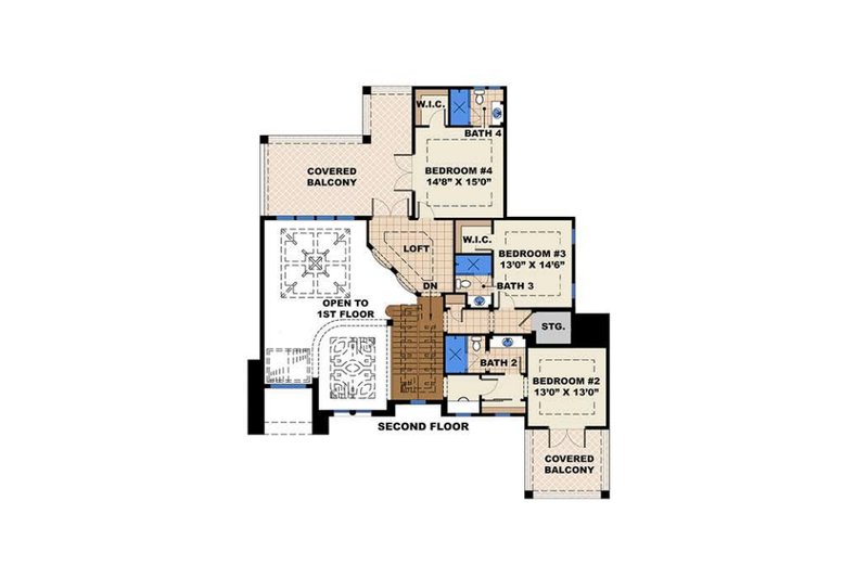 Home Plan - Floor Plan - Upper Floor for Mediterranean House Plan #27-539 - 4 bed, 5 bath