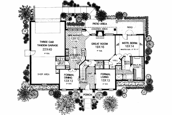 Floor Plan - Main Floor for Colonial House Plan #310-213 - 4 bed, 3.5 bath