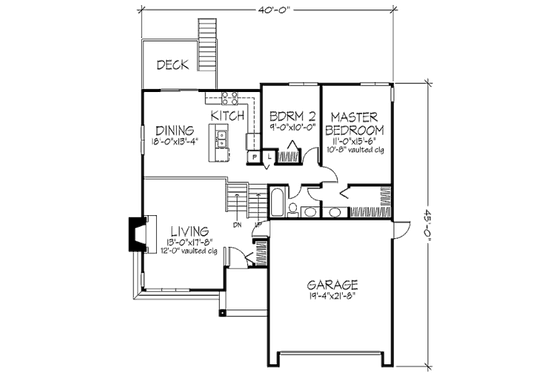 Floor Plan - Main Floor for Bungalow House Plan #320-338 - 4 bed, 2 bath
