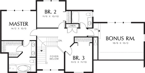 Upper level floor plan - 2200 square foot Country home