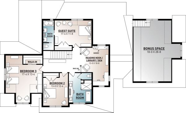 Farmhouse Floor Plan - Upper Floor Plan #23-2687