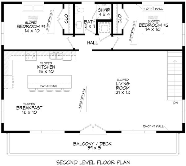 Beach Floor Plan - Upper Floor Plan #932-1088