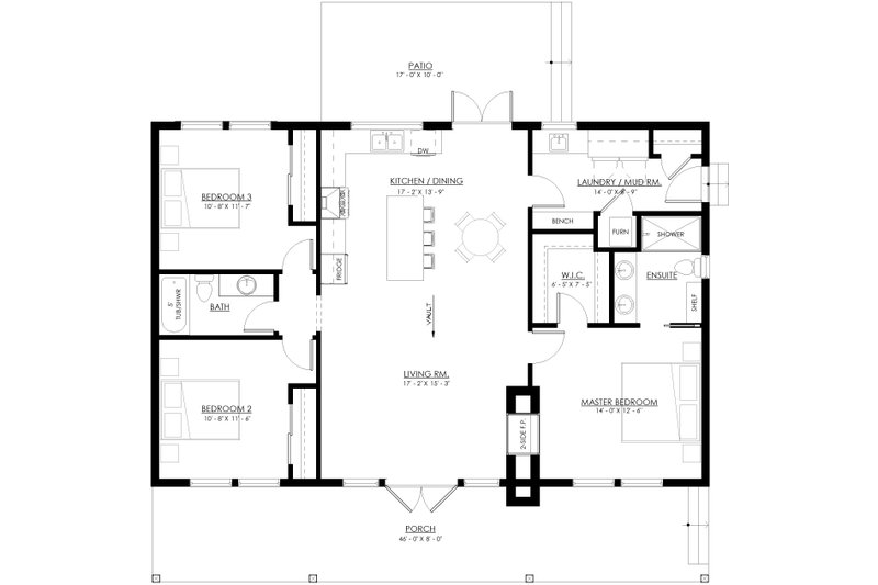 Home Plan - Floor Plan - Main Floor for Cabin House Plan #1114-6 - 3 bed, 2 bath
