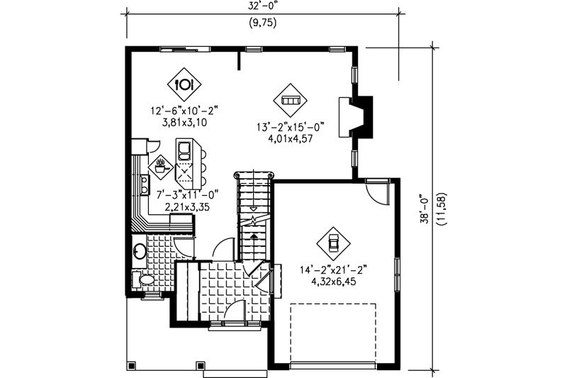 House Plan Design - Floor Plan - Main Floor for Traditional House Plan #25-277 - 3 bed, 1.5 bath
