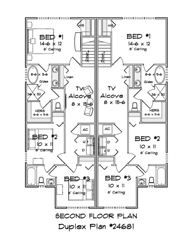 House Blueprint - Floor Plan - Upper Floor for Modern House Plan #513-2473 - 3 bed, 2.5 bath