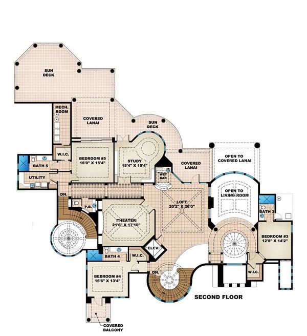 Mediterranean Floor Plan - Upper Floor Plan #27-479