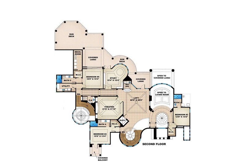 Home Plan - Floor Plan - Upper Floor for Mediterranean House Plan #27-479 - 5 bed, 7 bath