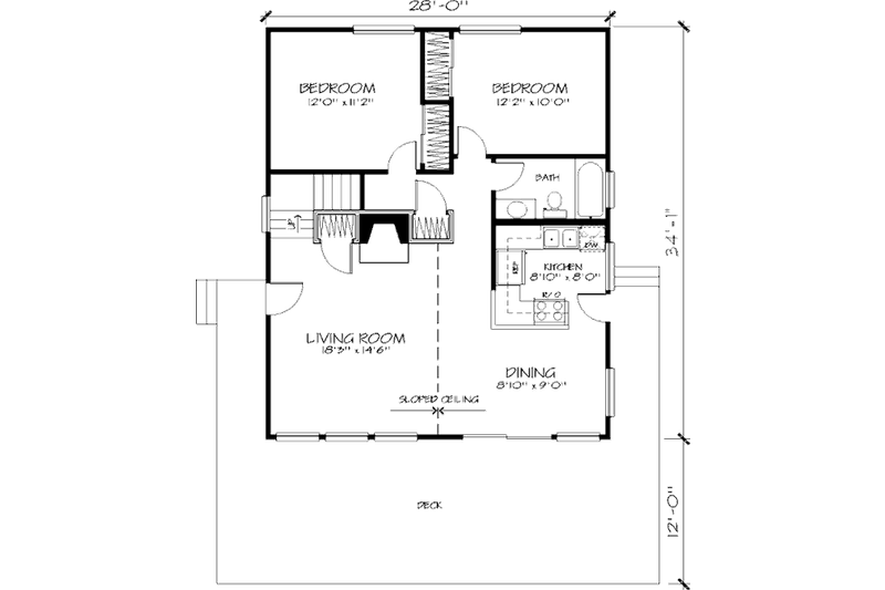 Home Plan - Floor Plan - Main Floor for Cabin House Plan #320-404 - 3 bed, 1 bath