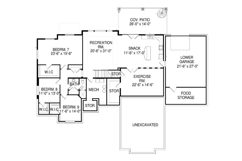 Dream House Plan - Floor Plan - Lower Floor for European House Plan #920-87 - 9 bed, 4 bath