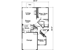 Floor Plan - Main Floor for Bungalow House Plan #78-188 - 2 bed, 2 bath