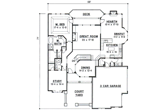 Floor Plan - Main Floor for European House Plan #67-265 - 4 bed, 3 bath