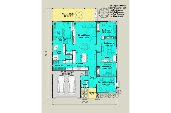 Floor Plan - Main Floor for Ranch House Plan #489-3 - 4 bed, 2.5 bath