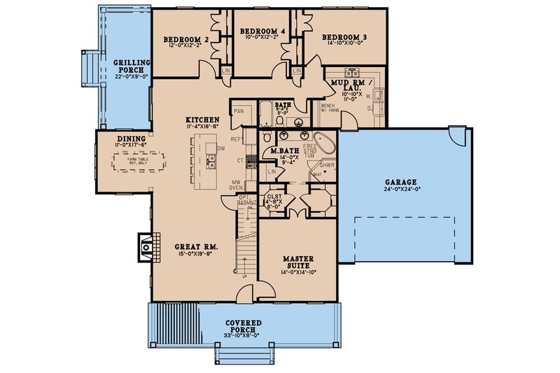 Architectural House Design - Floor Plan - Main Floor for Farmhouse House Plan #923-276 - 4 bed, 3 bath