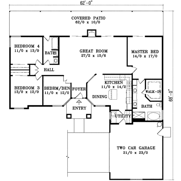 Ranch Floor Plan - Main Floor Plan #1-1098