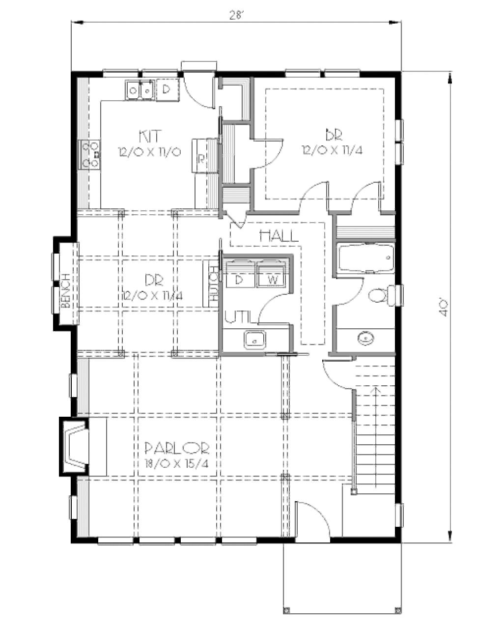 Traditional Style House Plan 4 Beds 2 Baths 1900 Sq/Ft