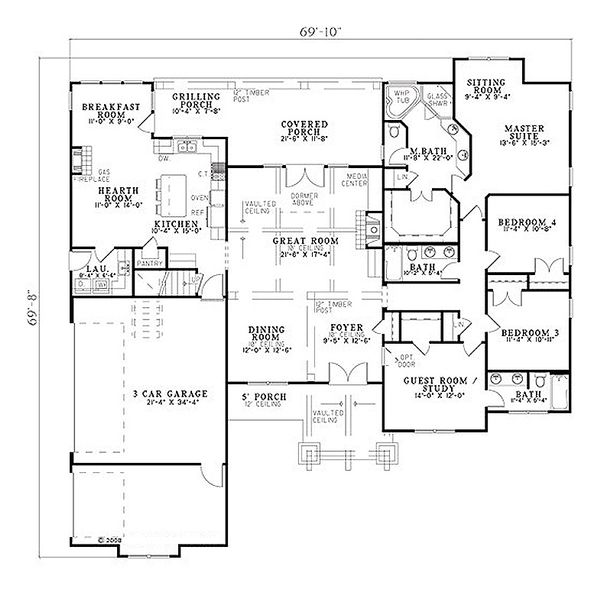 Architectural House Design - Craftsman Floor Plan - Main Floor Plan #17-2374