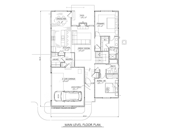 Architectural House Design - Floor Plan - Main Floor for Ranch House Plan #1122-13 - 2 bed, 2 bath