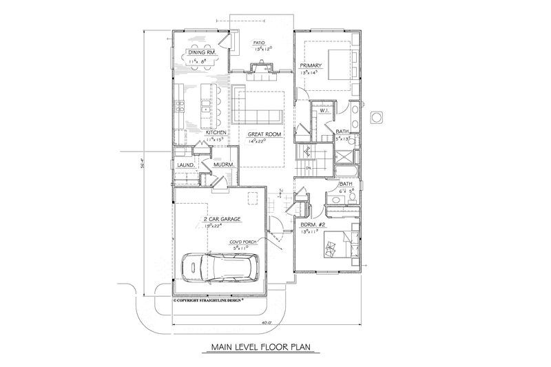 Architectural House Design - Floor Plan - Main Floor for Ranch House Plan #1122-13 - 2 bed, 2 bath