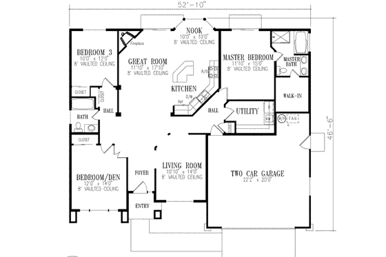 Floor Plan - Main Floor for Adobe / Southwestern House Plan #1-335 - 3 bed, 2 bath