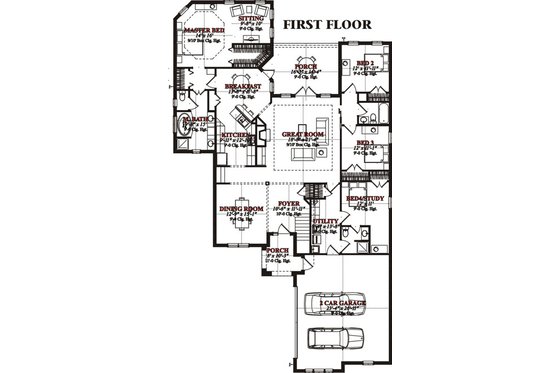 Floor Plan - Main Floor for European House Plan #63-216 - 4 bed, 4 bath