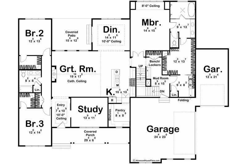 House Plan Design - Floor Plan - Main Floor for Farmhouse House Plan #455-502 - 4 bed, 3 bath