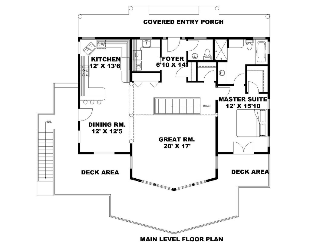 Floor Plan - Main Floor for Craftsman House Plan #117-1109 - 3 bed, 2.5 bath