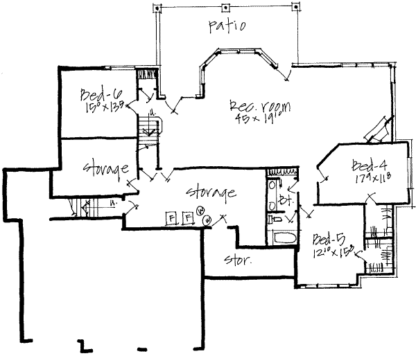 Floor Plan - Lower Floor for Traditional House Plan #308-172 - 7 bed, 3.5 bath