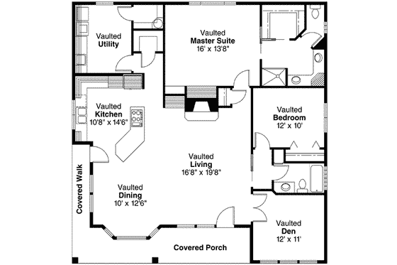 Floor Plan - Main Floor for Cottage House Plan #124-364 - 2 bed, 2 bath
