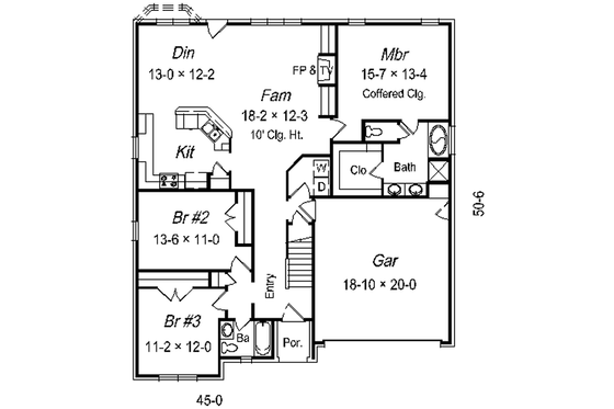 Floor Plan - Main Floor for Traditional House Plan #329-213 - 3 bed, 3 bath