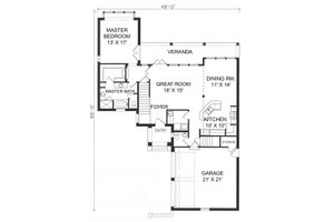 Floor Plan - Main Floor for Mediterranean House Plan #76-107 - 3 bed, 2.5 bath