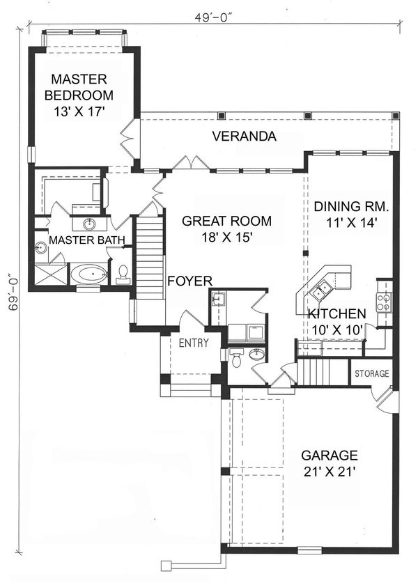 Architectural House Design - Mediterranean Floor Plan - Main Floor Plan #76-107
