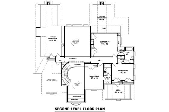 Floor Plan - Upper Floor for European House Plan #81-1347 - 4 bed, 4 bath