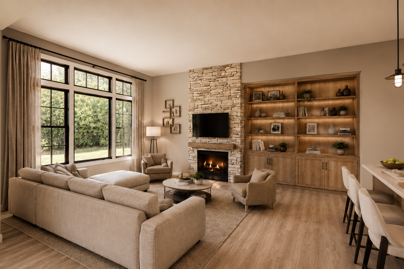 Architectural House Design - Interior - Family Room 1 for Farmhouse House Plan #48-1226 - 2 bed, 2 bath