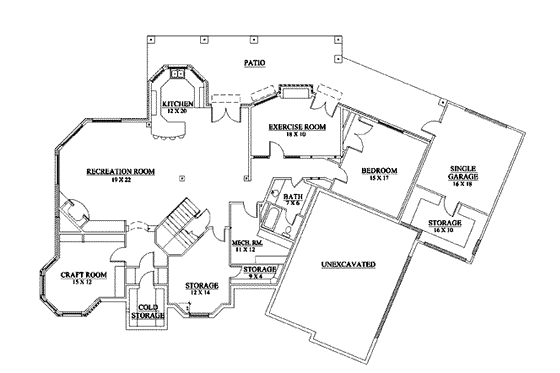 Floor Plan - Lower Floor for Traditional House Plan #5-215 - 6 bed, 4.5 bath