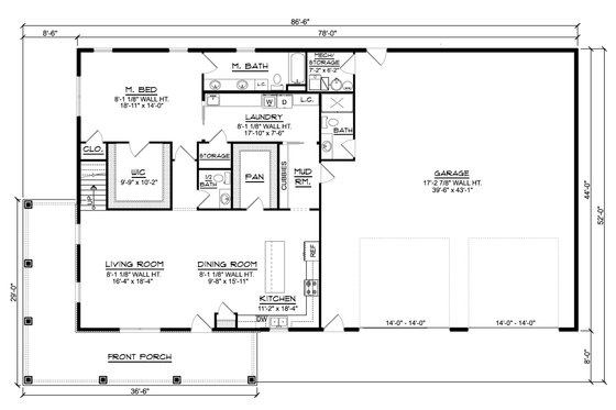 Floor Plan - Main Floor for Barndominium House Plan #1064-163 - 5 bed, 3.5 bath
