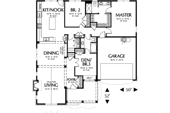 Floor Plan - Main Floor for Farmhouse House Plan #48-277 - 3 bed, 2 bath
