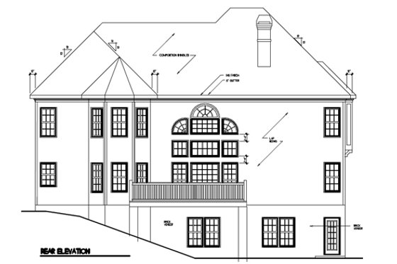 Exterior - Rear Elevation for Southern House Plan #129-162 - 5 bed, 4 bath