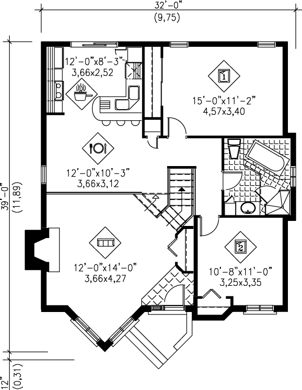 House Blueprint - Cottage Floor Plan - Main Floor Plan #25-1186