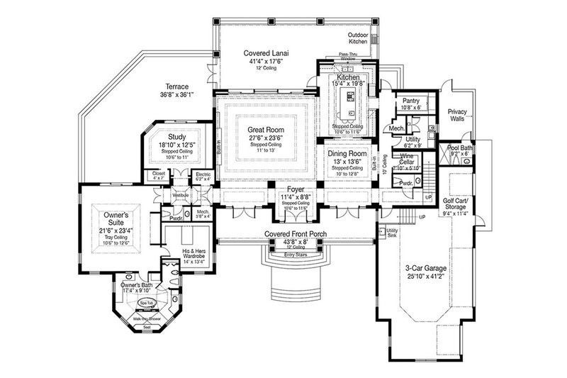 Home Plan - Floor Plan - Main Floor for Beach House Plan #938-102 - 5 bed, 6.5 bath