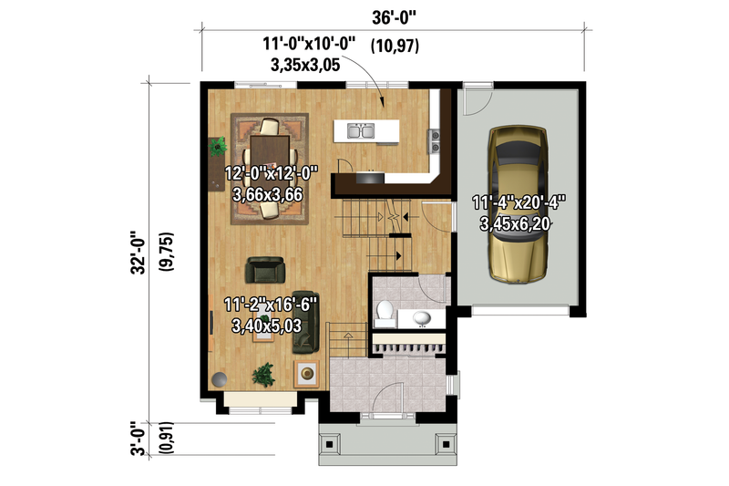 House Blueprint - Floor Plan - Main Floor 1 for Country House Plan #25-4299 - 3 bed, 1 bath