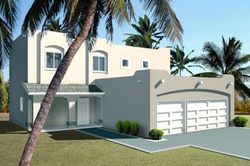 House Blueprint - Adobe / Southwestern Exterior - Front Elevation Plan #1-1400