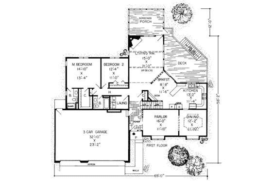 Floor Plan - Main Floor for Traditional House Plan #312-229 - 4 bed, 3 bath
