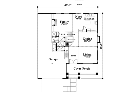 Floor Plan - Main Floor for Traditional House Plan #78-137 - 3 bed, 2.5 bath