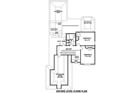 Floor Plan - Upper Floor for European House Plan #81-781 - 3 bed, 2.5 bath