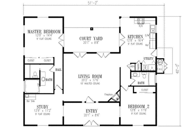 House Blueprint - Floor Plan - Main Floor for Contemporary House Plan #1-287 - 2 bed, 2 bath