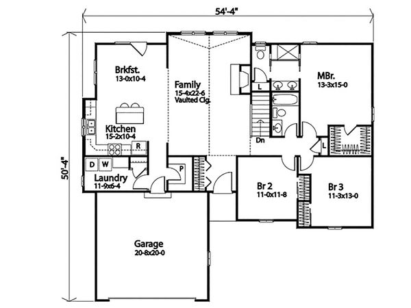 House Blueprint - Ranch Floor Plan - Main Floor Plan #22-599