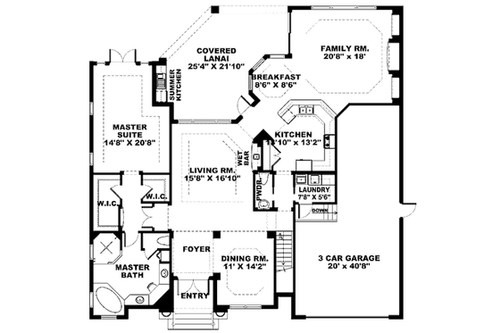 Floor Plan - Main Floor for European House Plan #27-264 - 4 bed, 3.5 bath