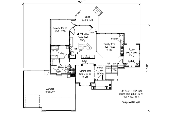Floor Plan - Main Floor for Traditional House Plan #51-361 - 4 bed, 2.5 bath