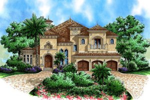 Mediterranean Exterior - Front Elevation Plan #27-381